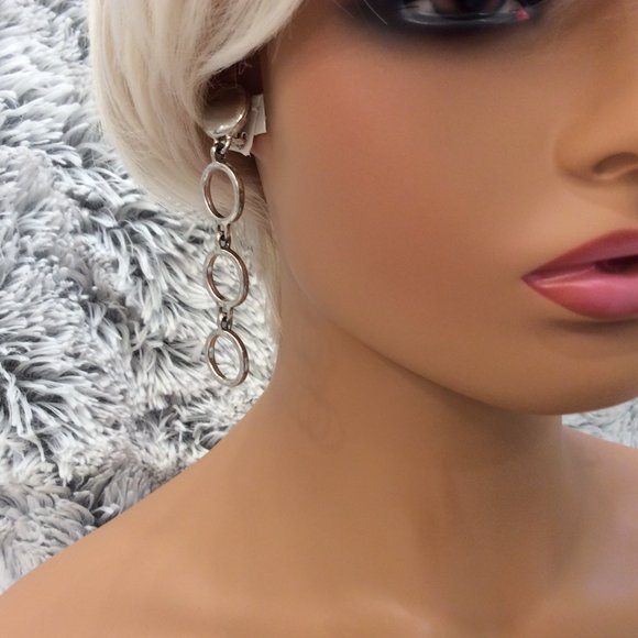 Vintage 1990 Silver chain link earrings - Picture 3 of 13